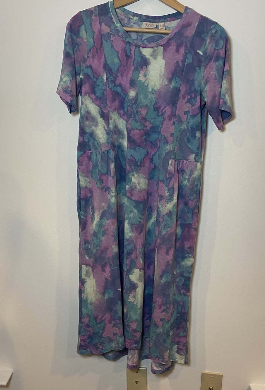 LOGO Lori Goldstein Midi Dress Stretch Pockets Purple Teal XS Petite